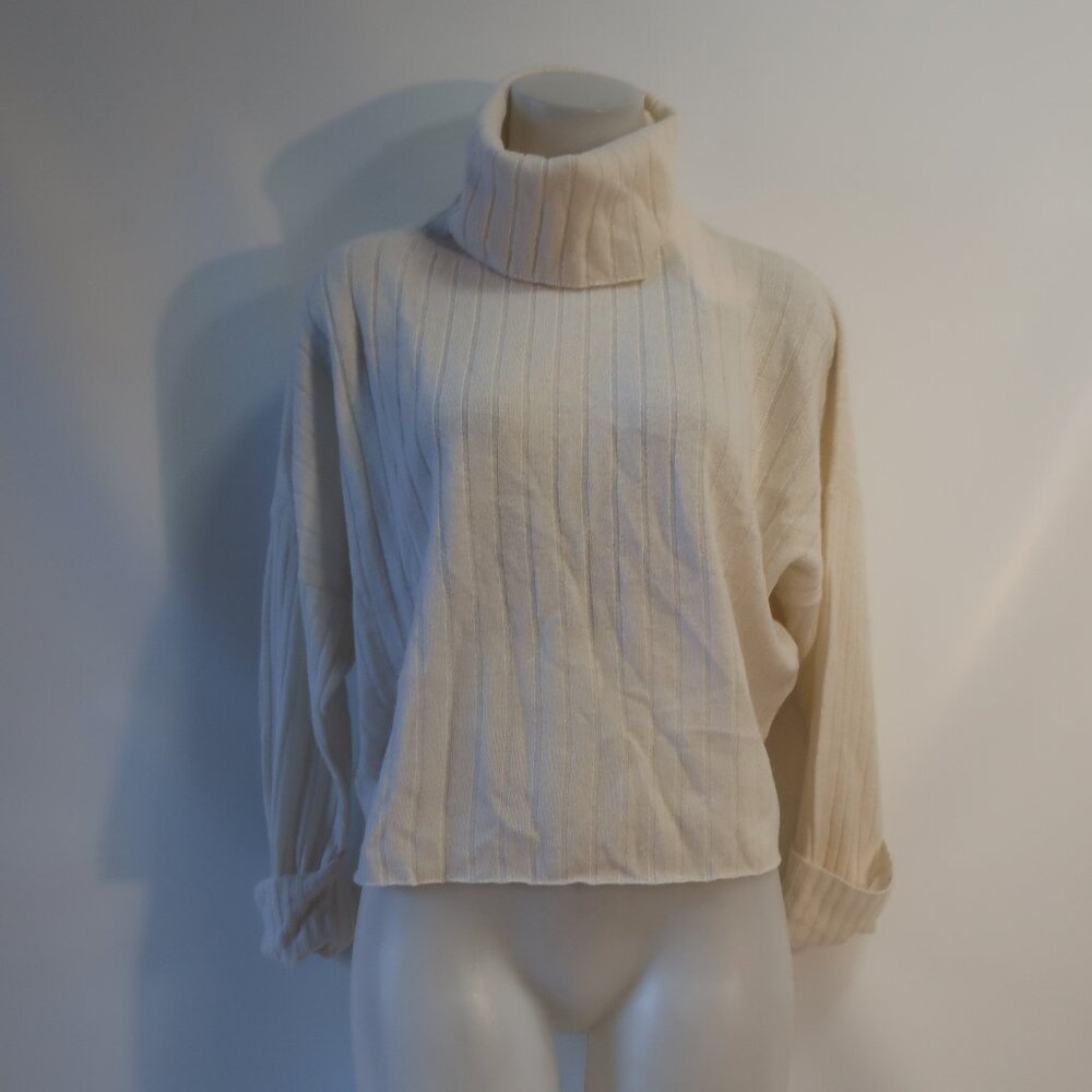 NWT Womens CRUSH 100% Cashmere Cream Miami Ribbed Roll Neck Sweater 1/S